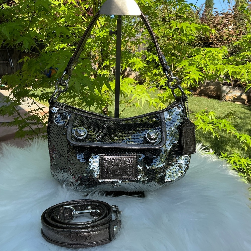 Coach Poppy Y2K Silver Sequin Groovy Shoulder Crossbody Hand Bag - Picture 6 of 16